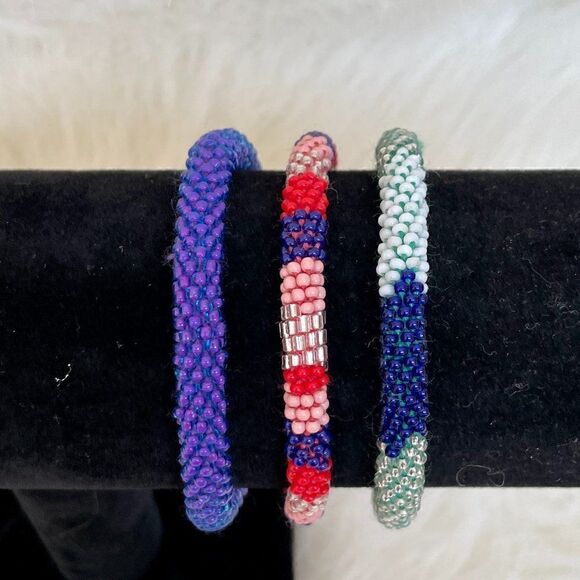 HAND CRAFTED in Nepal Beaded Bracelets (set of 3) #171 - Picture 4 of 4